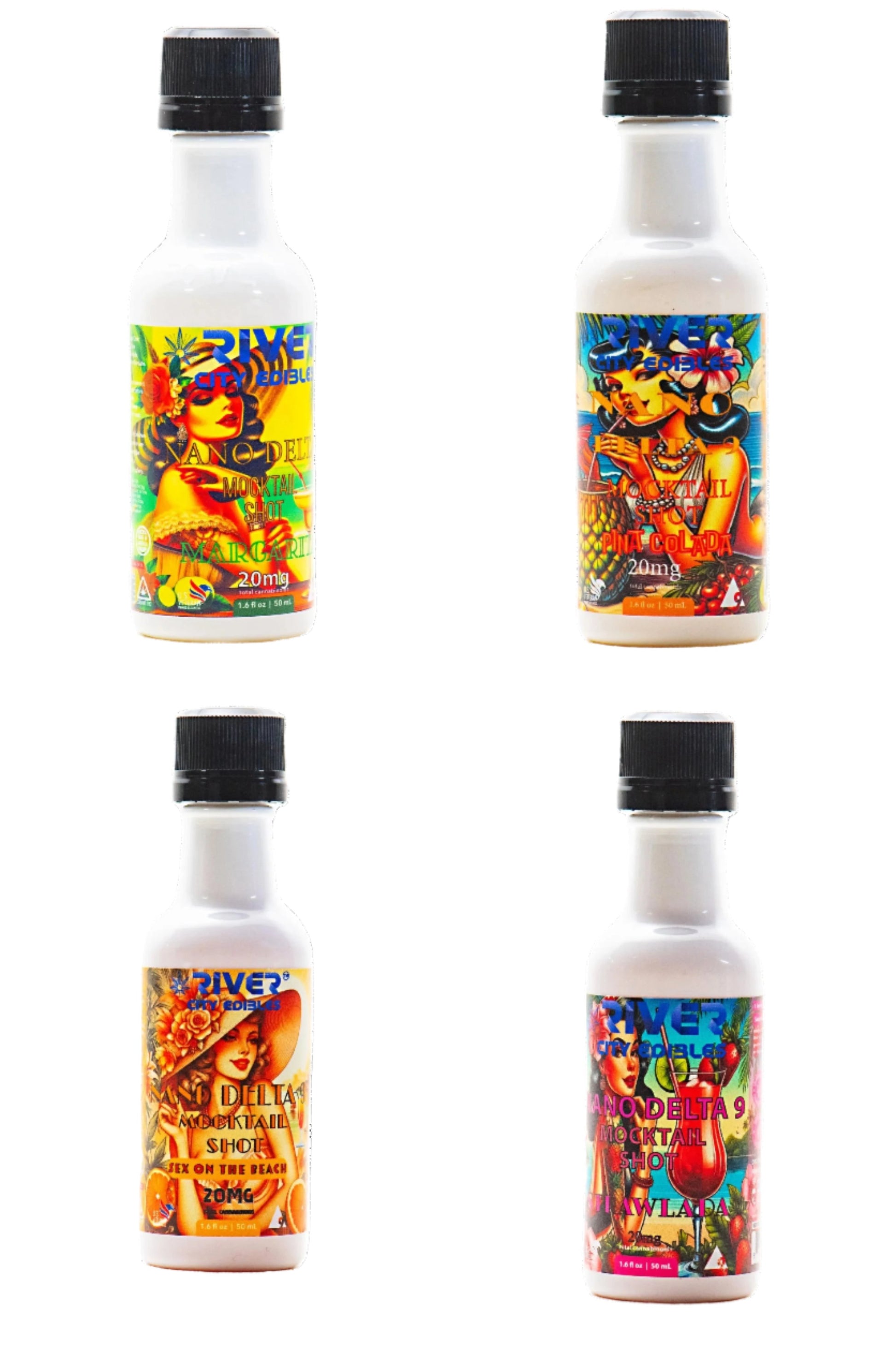 Nano THC Mocktail Shot Bundle (4 Flavors) – 20mg Each - River City Edibles